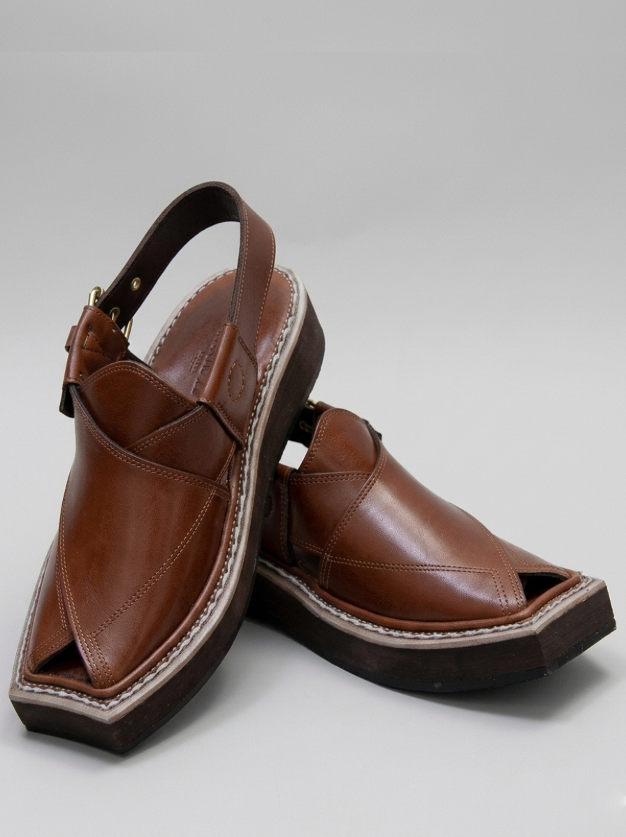 Premium Leather Peshawari Chappals (Tan_Brown) (1) Premium Leather Peshawari Chappals (Tan/Brown) - Image 1