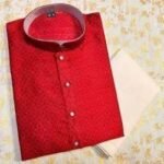 Men’s Festive Embroidered Kurta (Maroon/Red) - Image 2